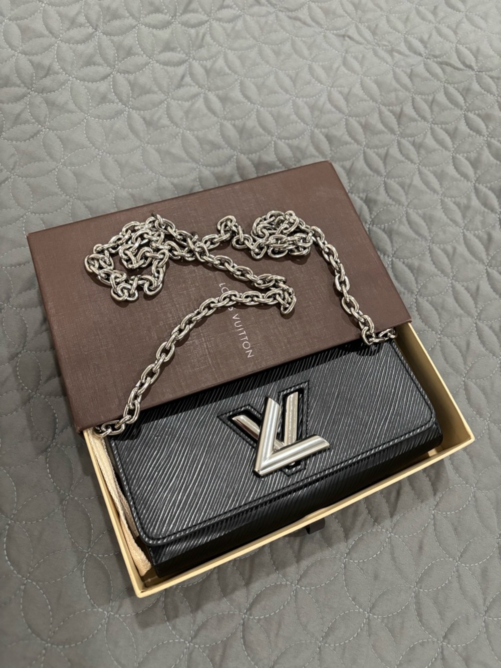 Louis Vuitton Black Epi Leather Chain Crossbody Wallet